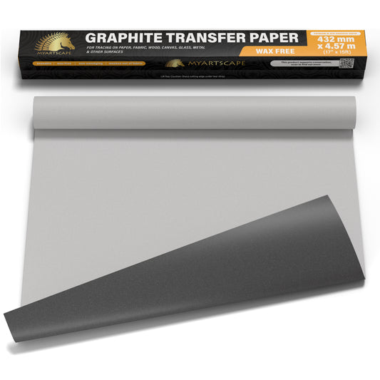Wax-free MyArtscape Graphite Transfer Paper Roll, 17” x 15ft, smudge-resistant, perfect for tracing on paper, wood, canvas, glass, and fabric.