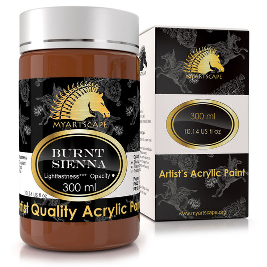 300ml bottle of burnt sienna with a box next to it