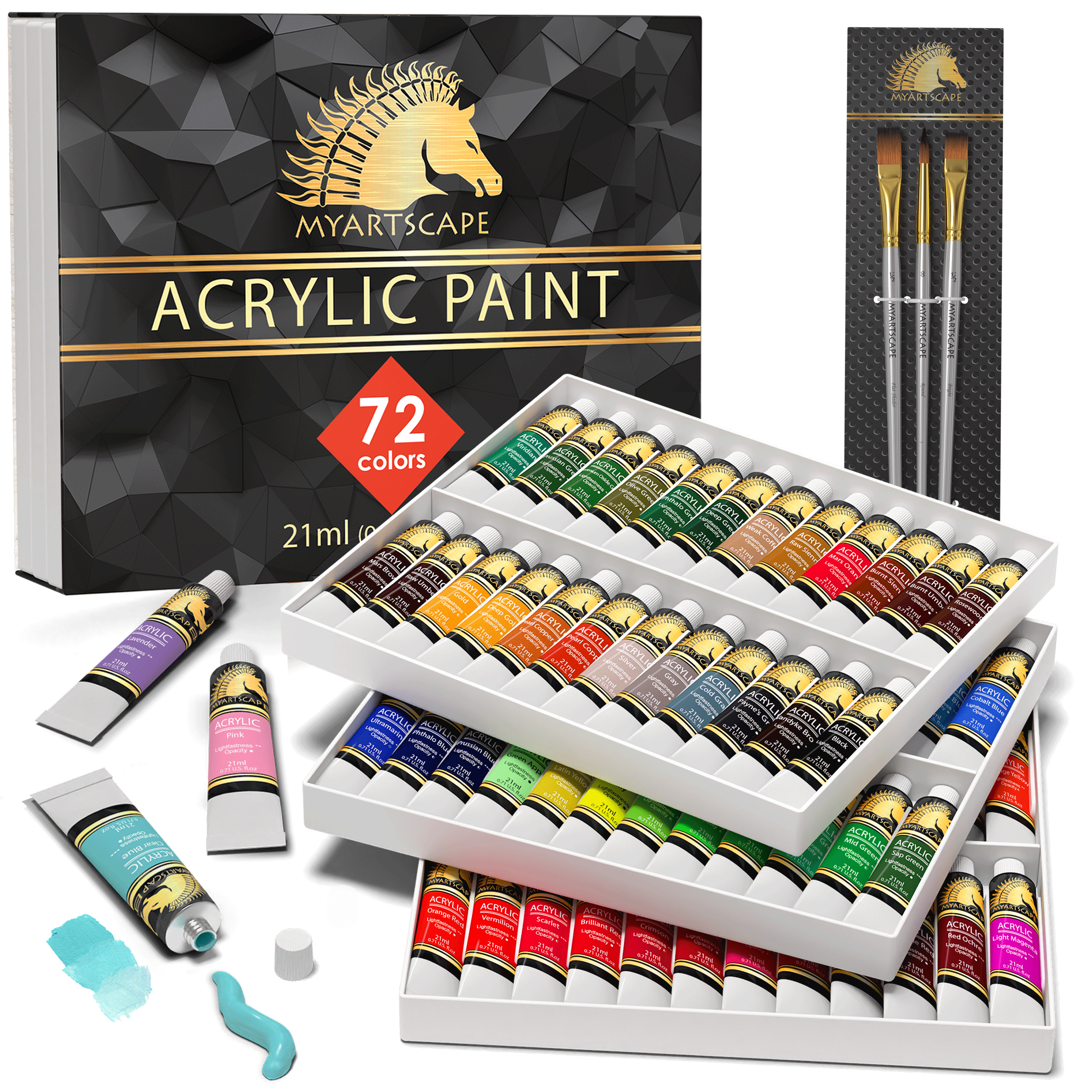 Acrylic Paint Set, 48 Colors (2 oz/Bottle) with 12 Art Brushes