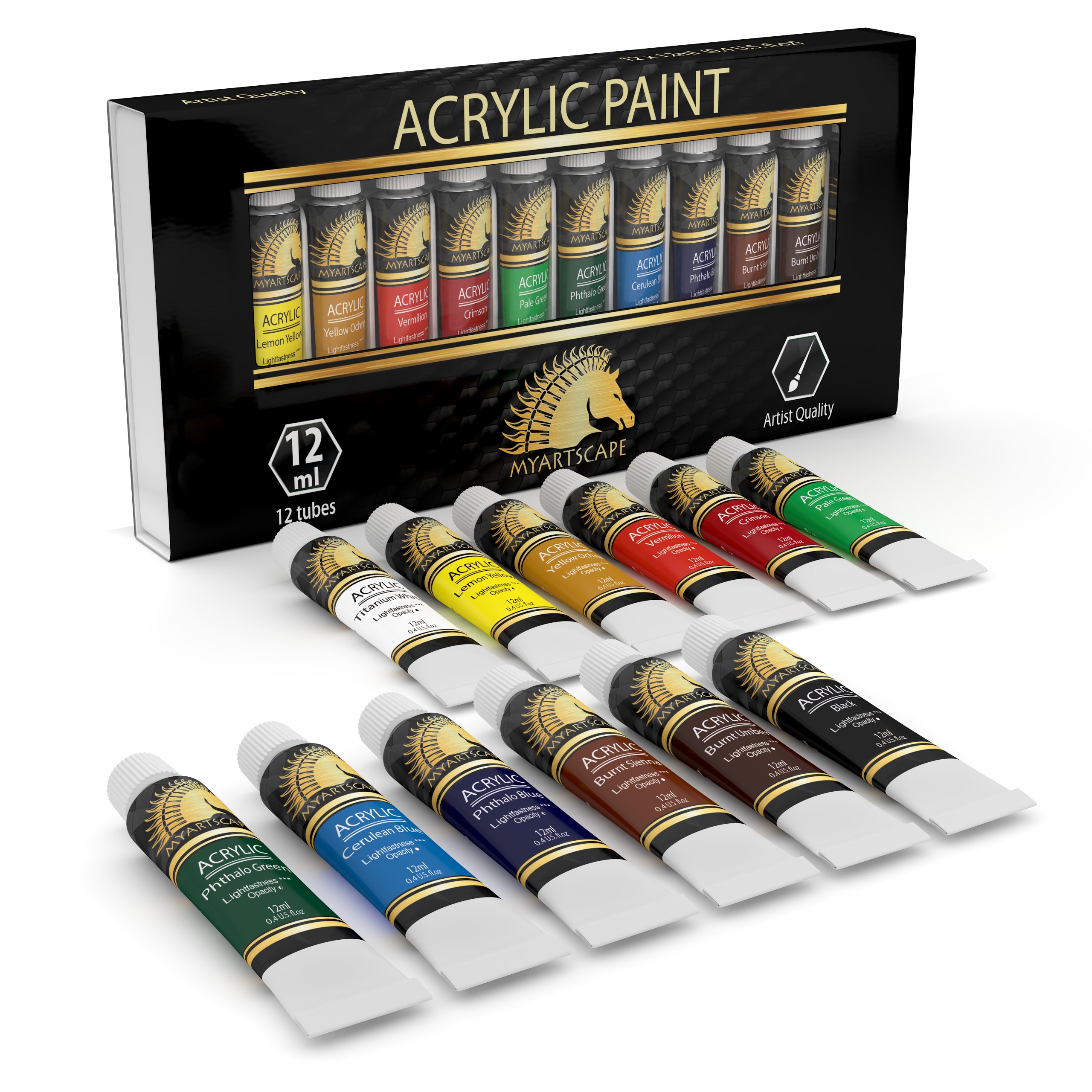 MyArtscape Set 48 Colori Acrilici Da 21 Ml - Vernici Professionali Ad Alta Pigmentazione, Atossiche, Per Tela Legno Ceramica