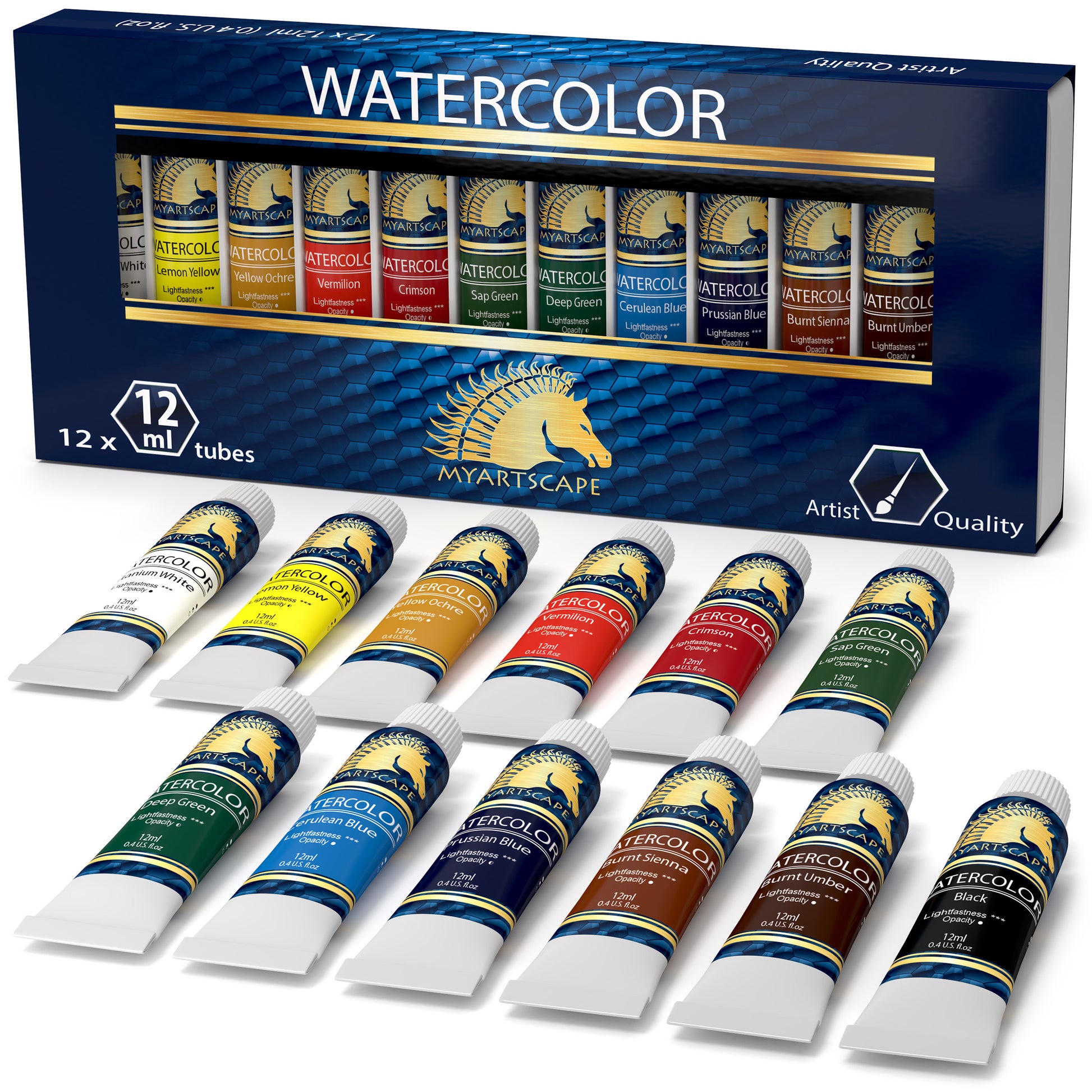 US Art Supply 12ml Watercolor Tube Artist Paint Set (12-Tubes)