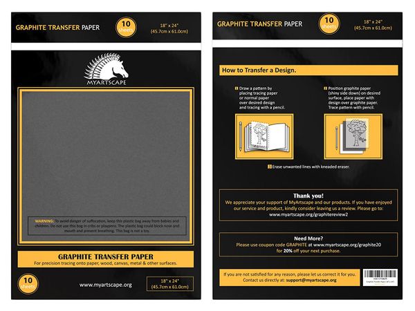 Graphite Transfer Paper, 20 x 36 - 5 Sheets - Black Waxed Paper –  MyArtscape