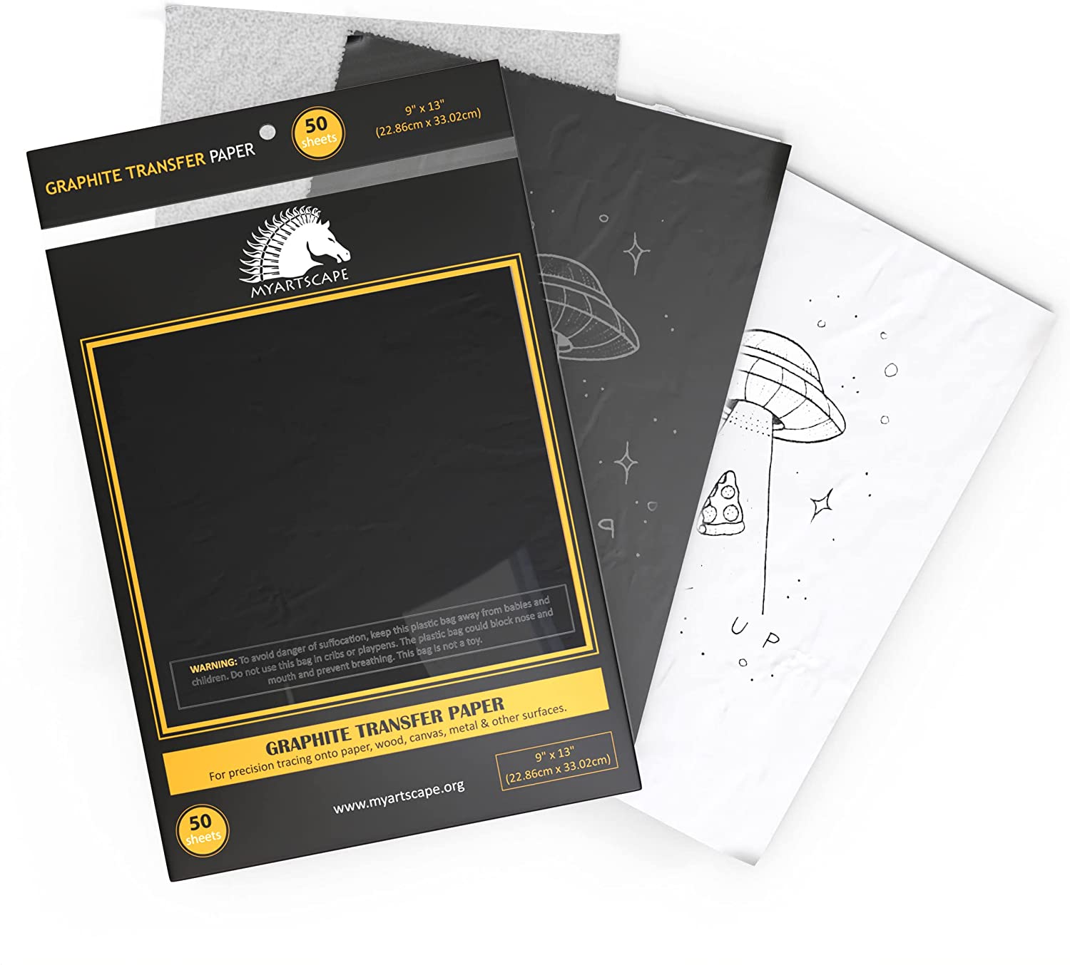 Graphite Transfer Paper - 9 x 13 - 50 Sheets - Waxed Carbon Paper for  Tracing - MyArtscape (Black)