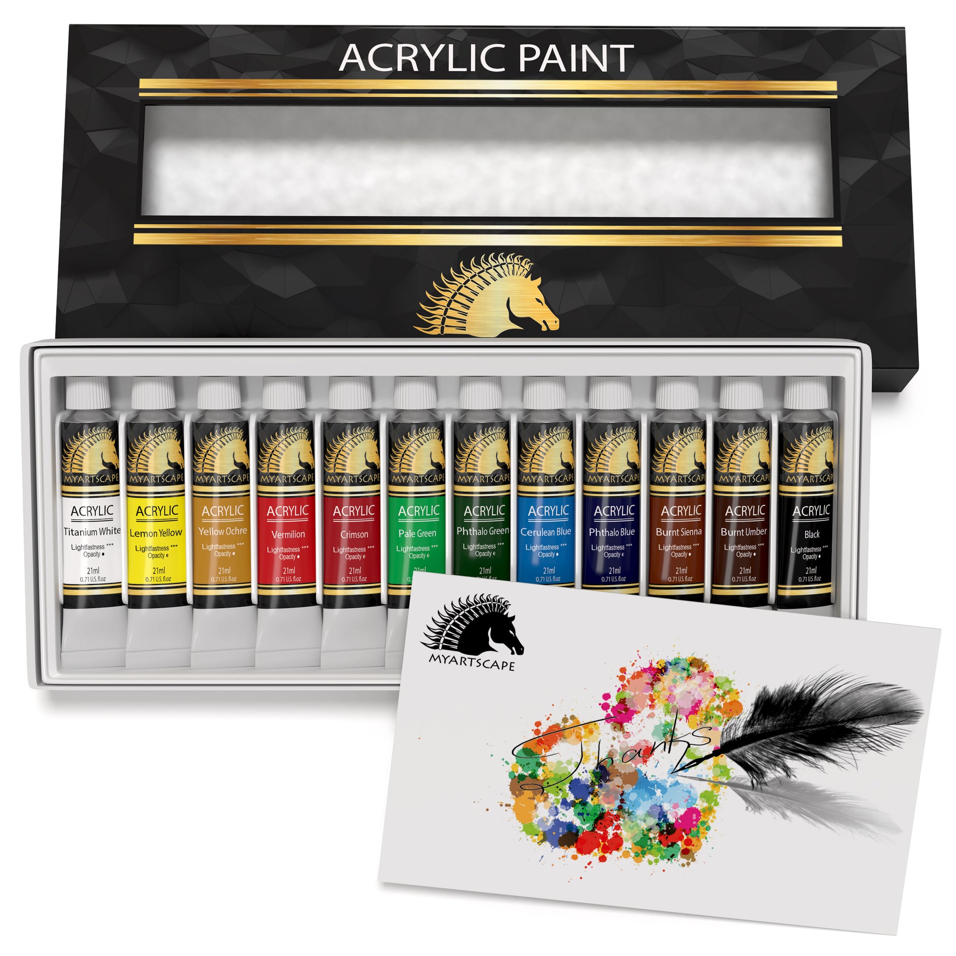 Acrylic Paint Set, 21ml Tubes - Set of 72 with 3 Paint Brushes