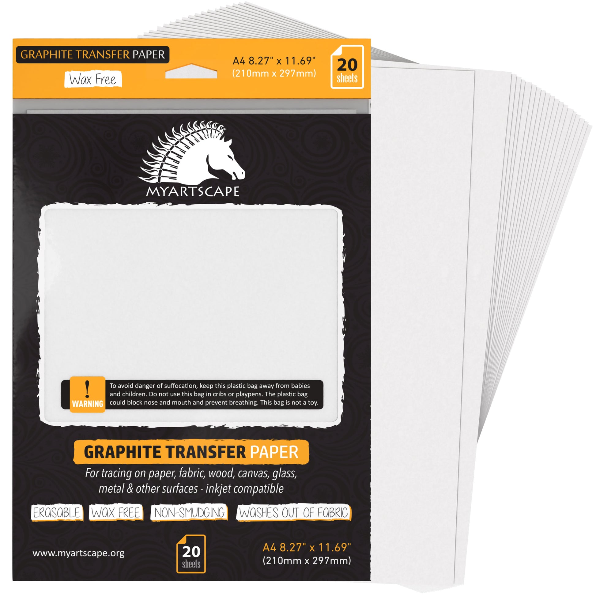 50 Sheets Graphite Transfer Tracing Carbon Paper (9 x 13 Inch) - for  Drawings and Photos onto Wood Fabric Metal Canvas Paper - Black